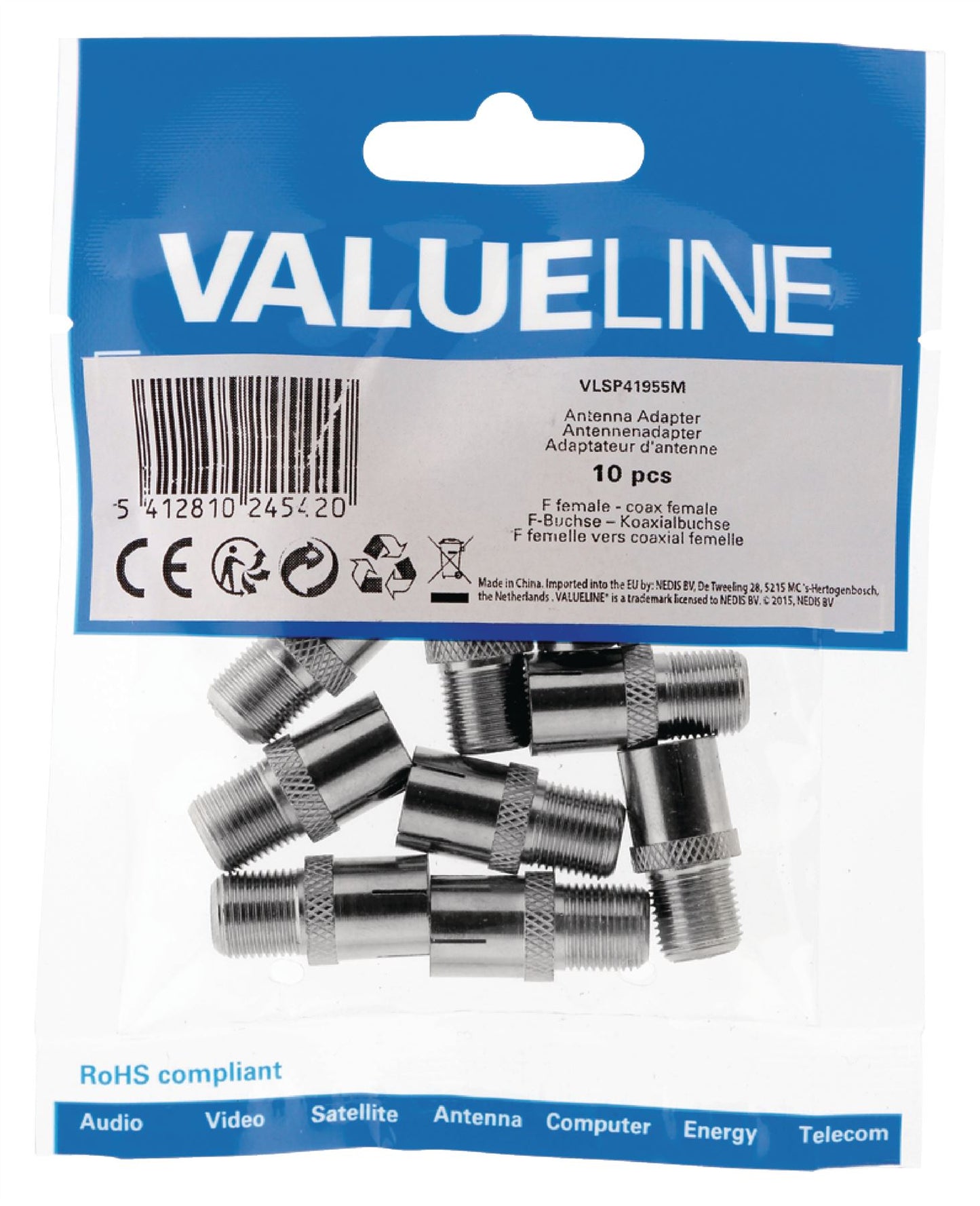Valueline Antenna Adapter F Female to Coax Female Silver