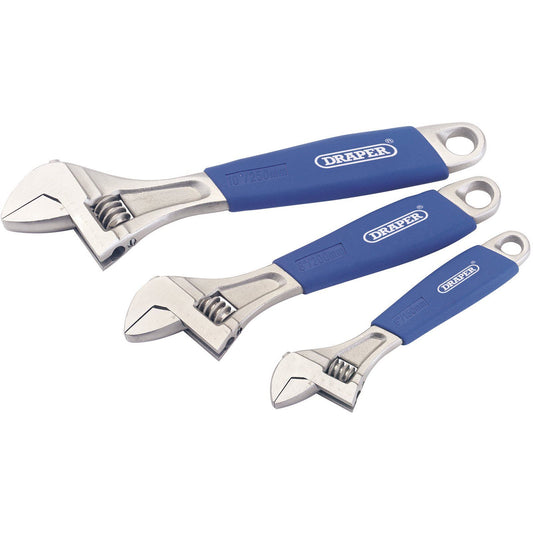 Draper 6", 8", 10" Adjustable 3 Piece Metric Marked Wrench Spanners Set 88598