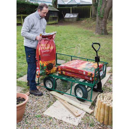 Heavy Duty Steel Mesh Gardeners Cart Garden Wheelbarrow 200 kg Capacity Trolley - 85634