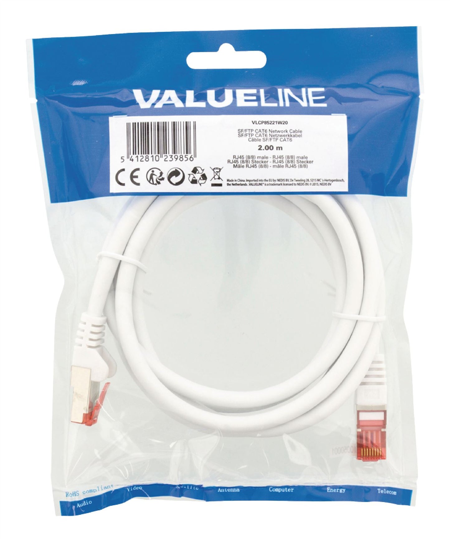 Valueline CAT6 S/FTP Network Cable RJ45 (8P8C) Male to RJ45 (8P8C) Male 2m White