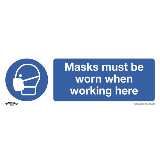 Worksafe Mandatory Safety Sign - Masks Must Be Worn - Self-Adhesive Vinyl - Pack of 10 SS57V10