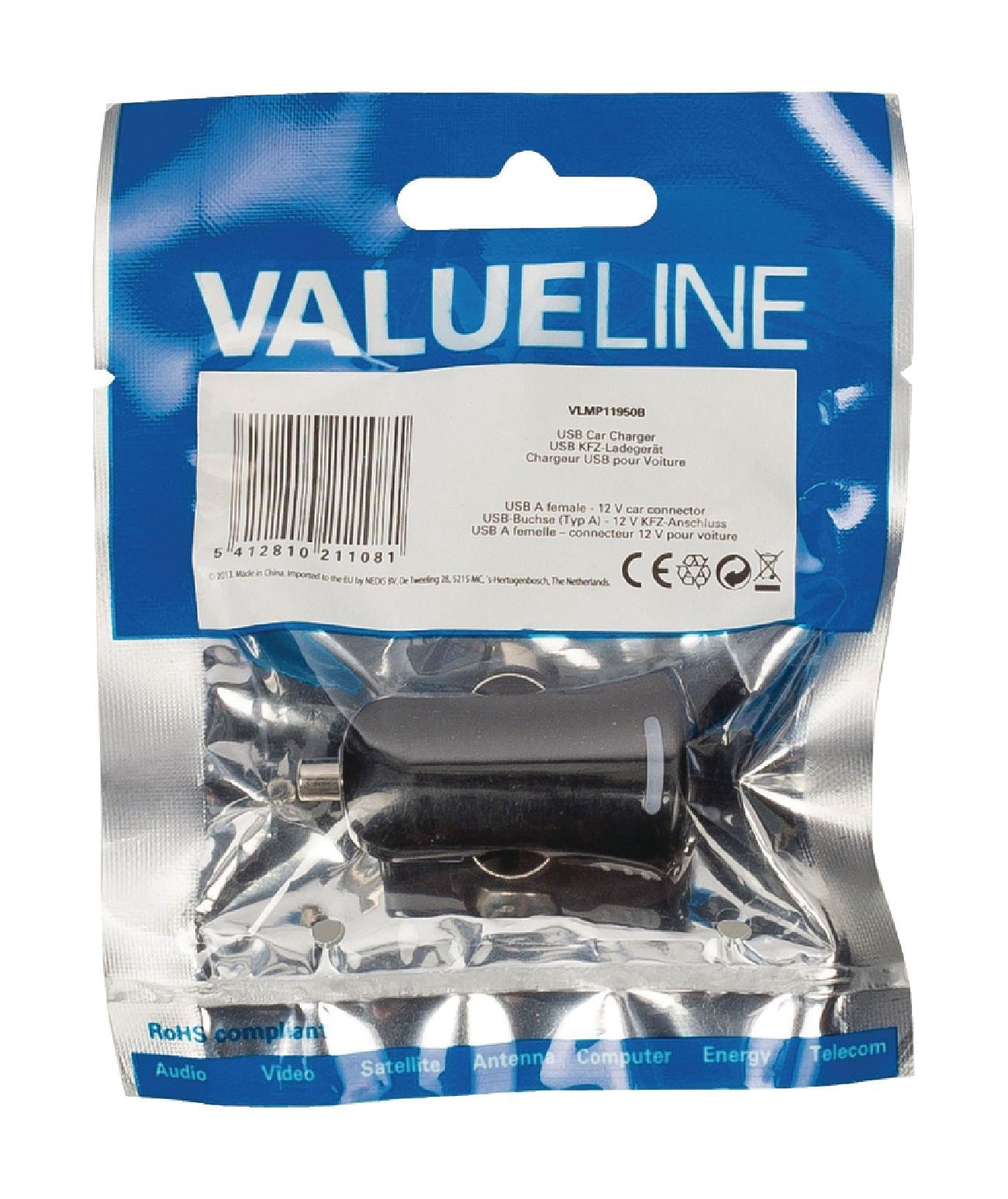Valueline USB car charger USBA female to 12V car connector black