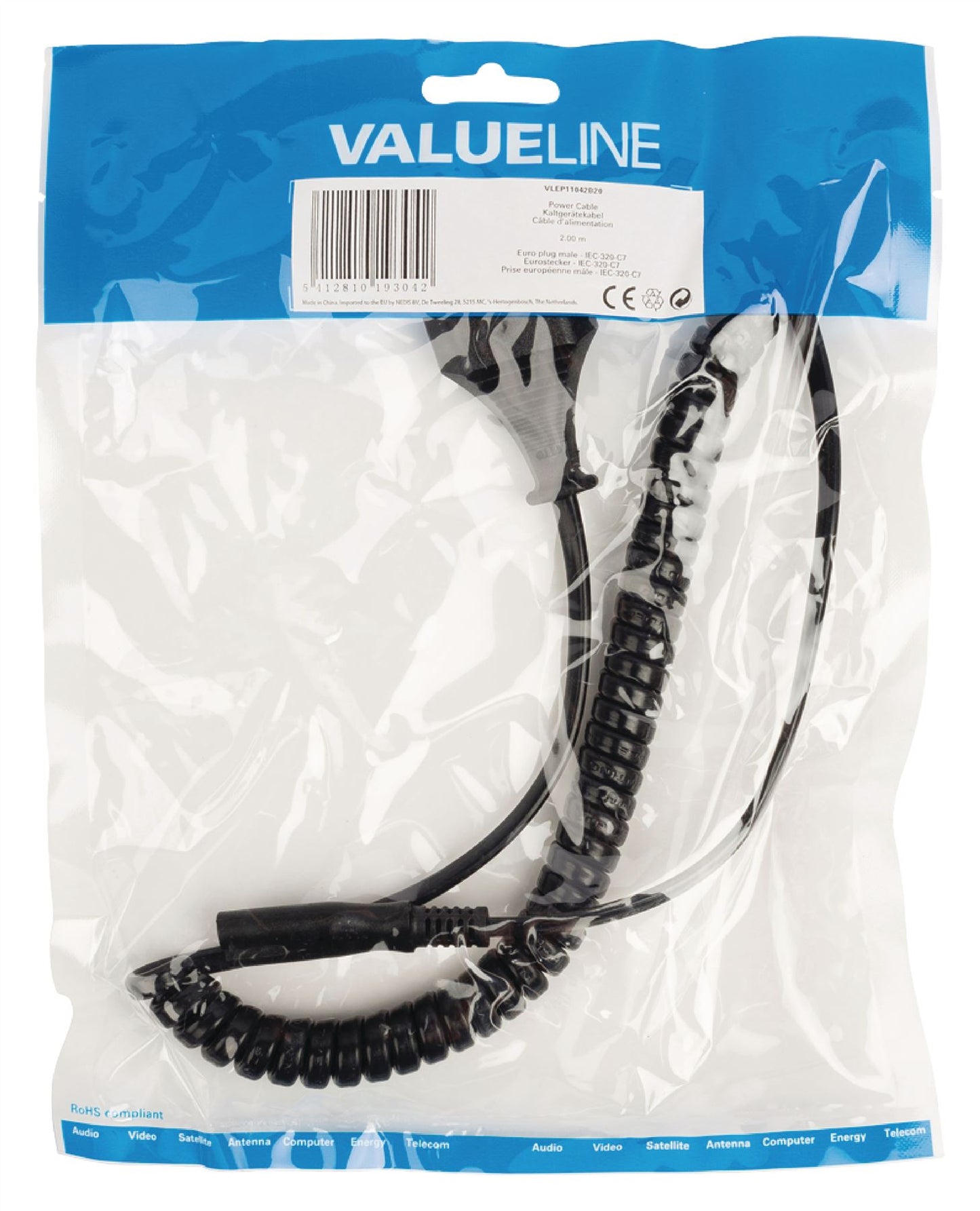 Valueline Power cable Euro plug male to IEC-320-C7 2m black