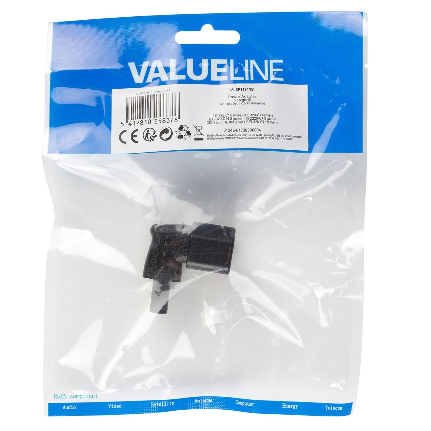 Valueline Power Plug Male to Female Polyvinylchloride (PVC) Black VLEP11911B