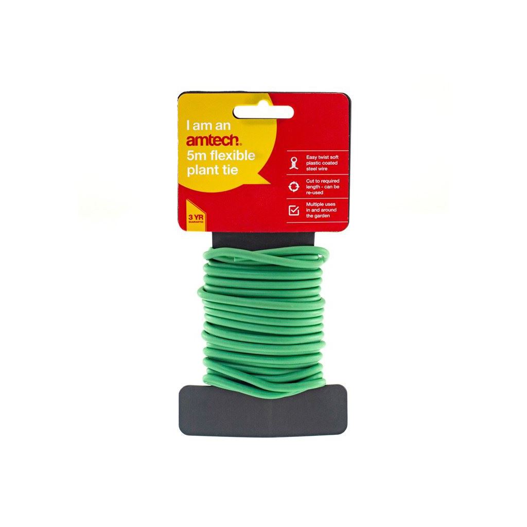 Amtech 5mm Garden Soft Twist Plant Twine Tie Green Flexible Bendt Wire Cable - U4230