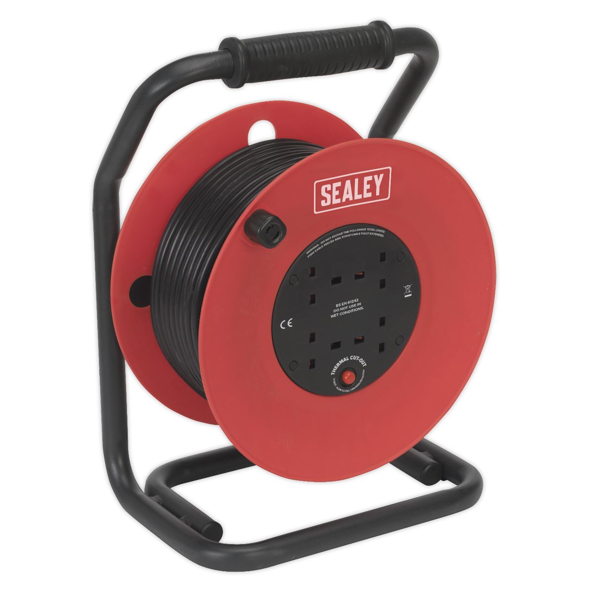 Sealey Cable Reel 50m 4 x 230V 1.5mm Heavy-Duty Thermal Trip CR50/1.5