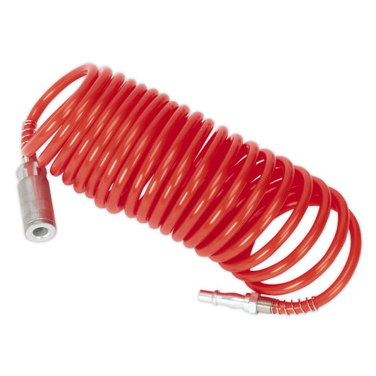 Sealey PE Coiled Air Hose 5m x 5mm with Couplings SA305
