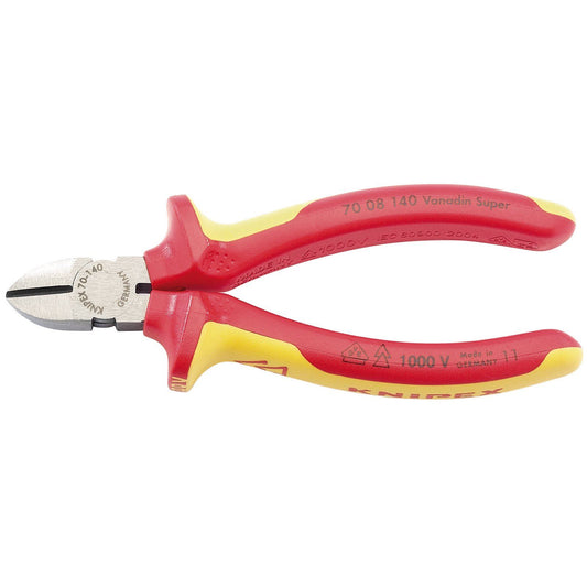Knipex 70 08 140 VDE Fully Insulated Diagonal Side Cutters 140mm - Draper 31925
