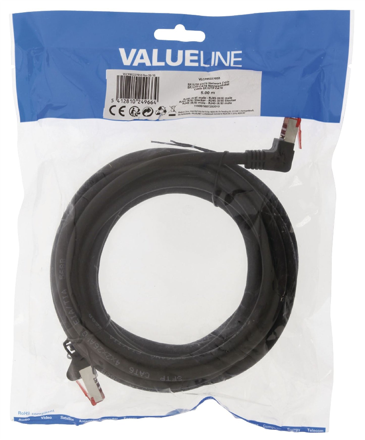 Valueline CAT6 S/FTP Network Cable RJ45 (8P8C) Male to RJ45 (8P8C) Male 5m Black