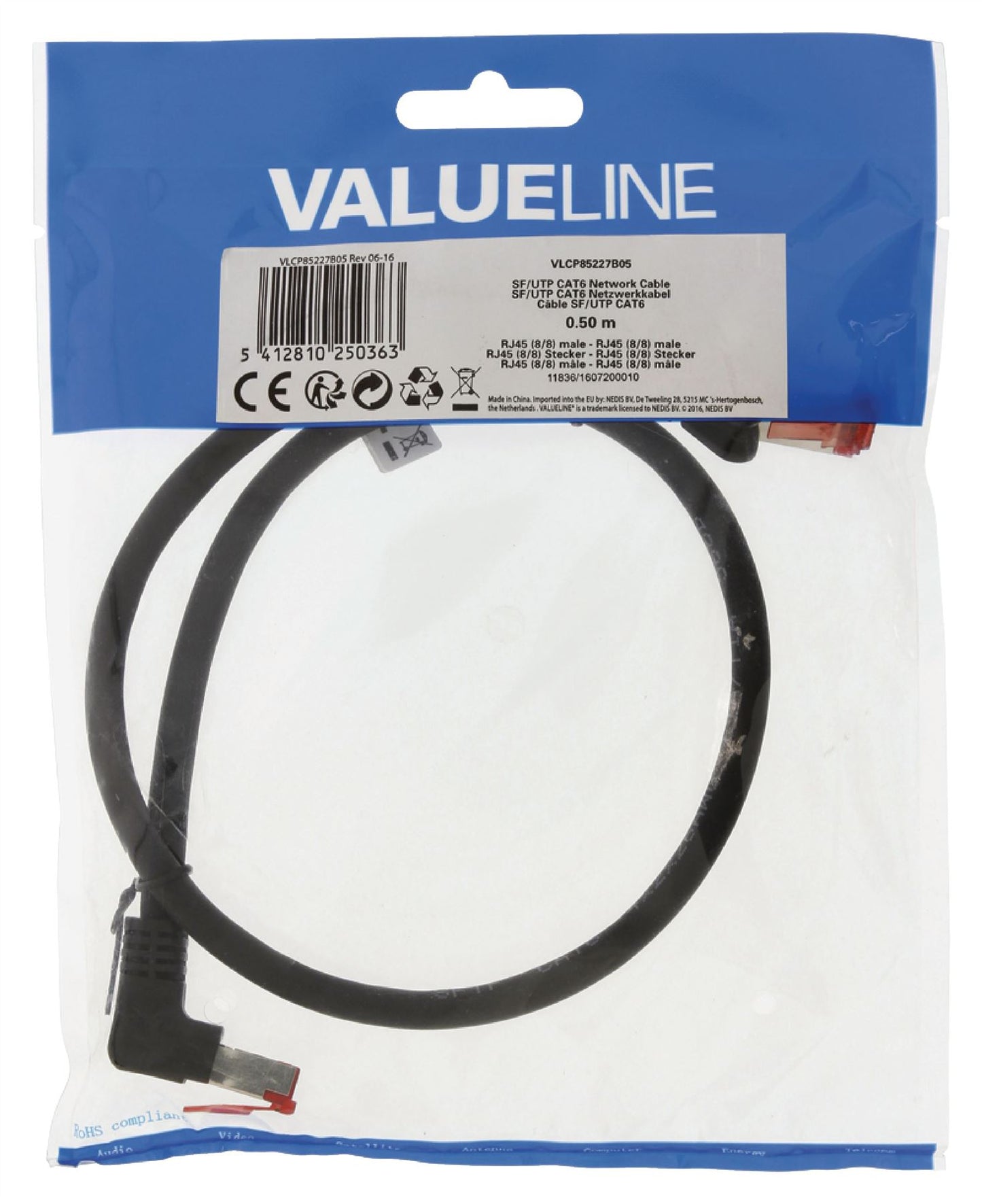 Valueline CAT6 S/FTP Network Cable RJ45 (8P8C) Male to RJ45 Male 0.50m Black