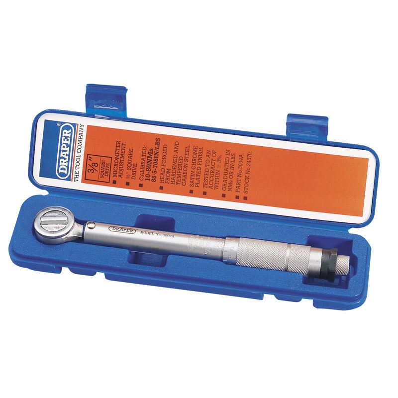 Draper 3/8" Drive Calibrated Ratchet Torque Wrench, 10Nm To 80Nm, 34570 3004A