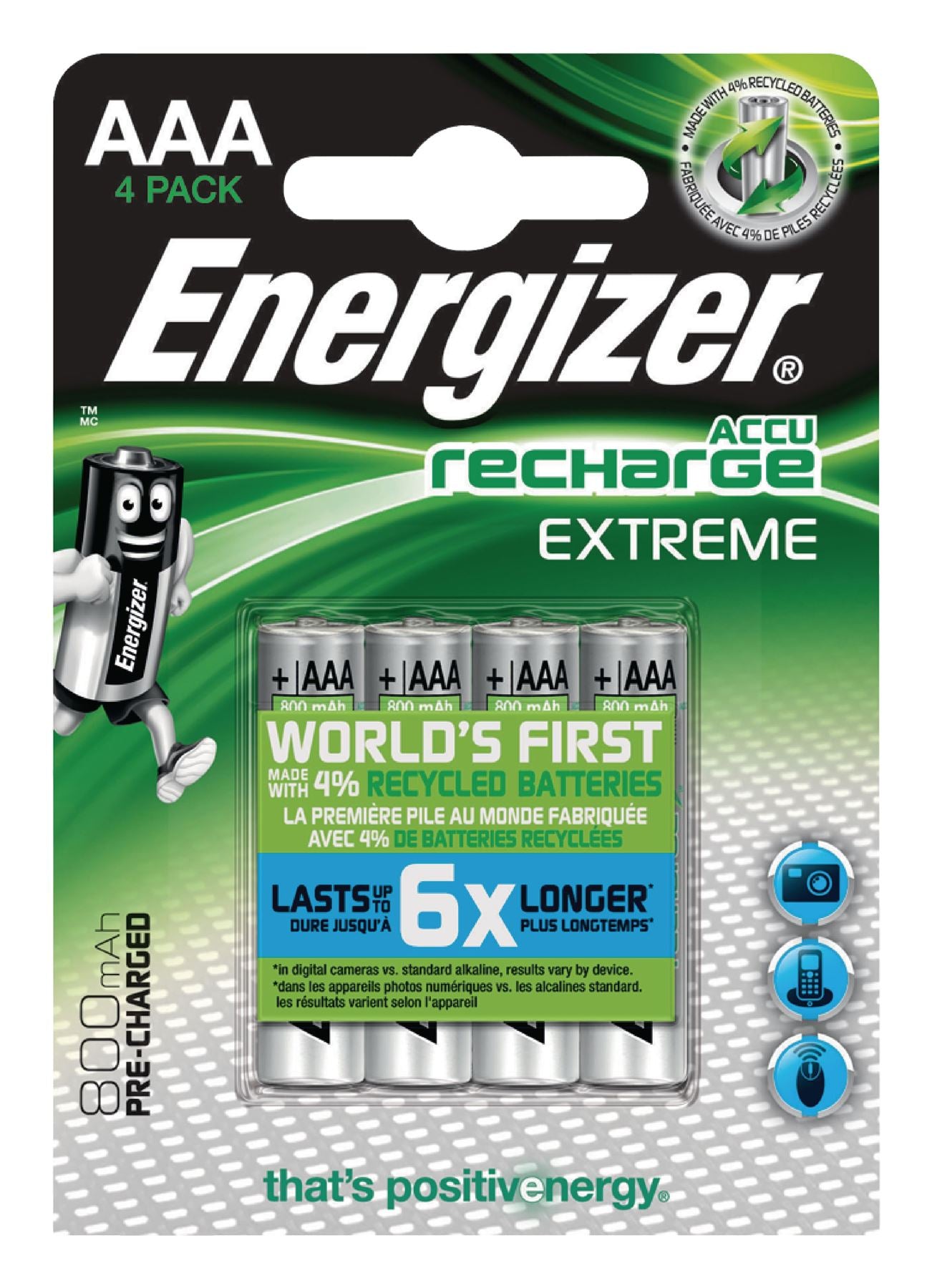 Energizer Rechargeable NiMH Battery AAA 1.2V Extreme 800mAh 4-Blister