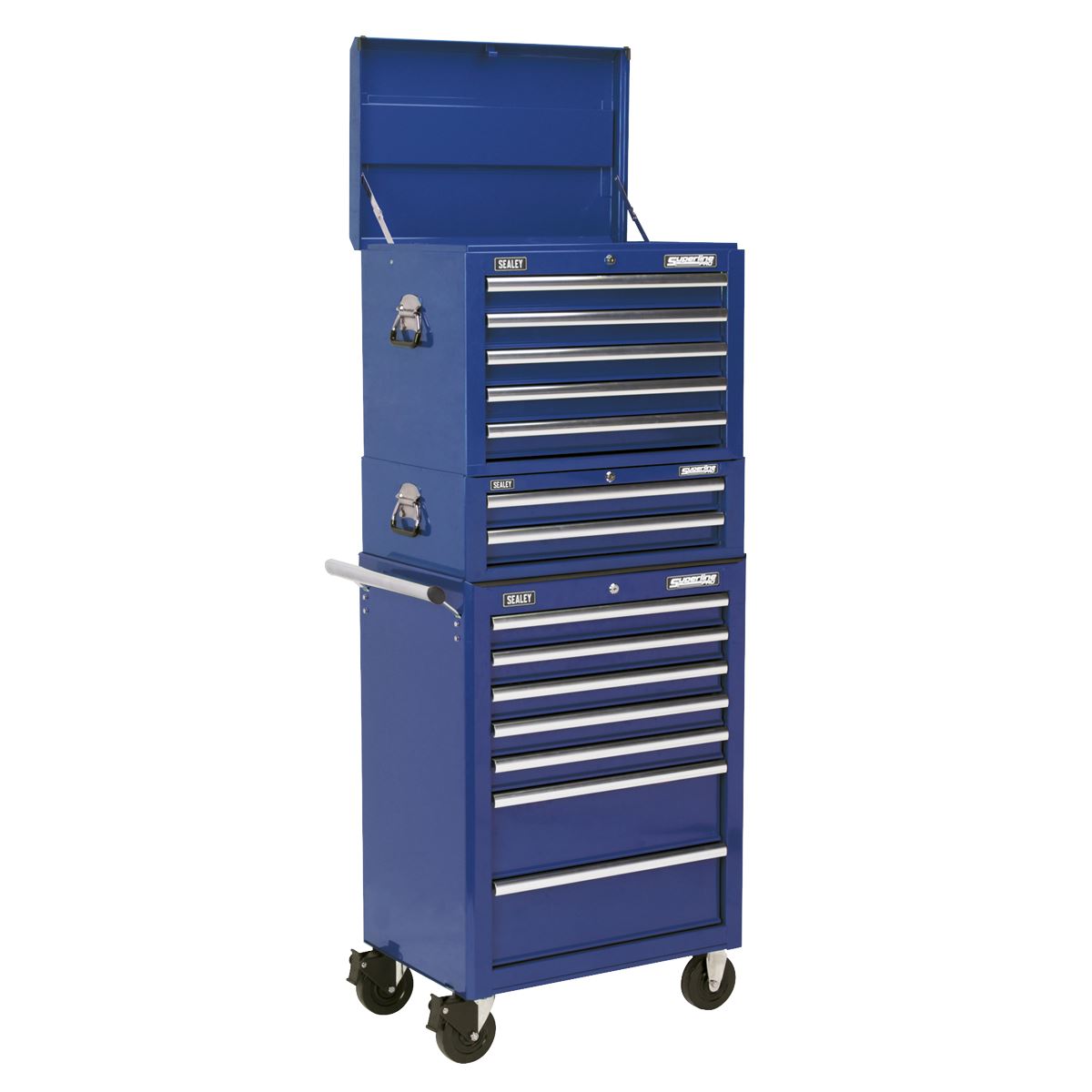 Sealey Topchest, Mid-Box & Rollcab Combination 14 Drawer - Blue APSTACKTC