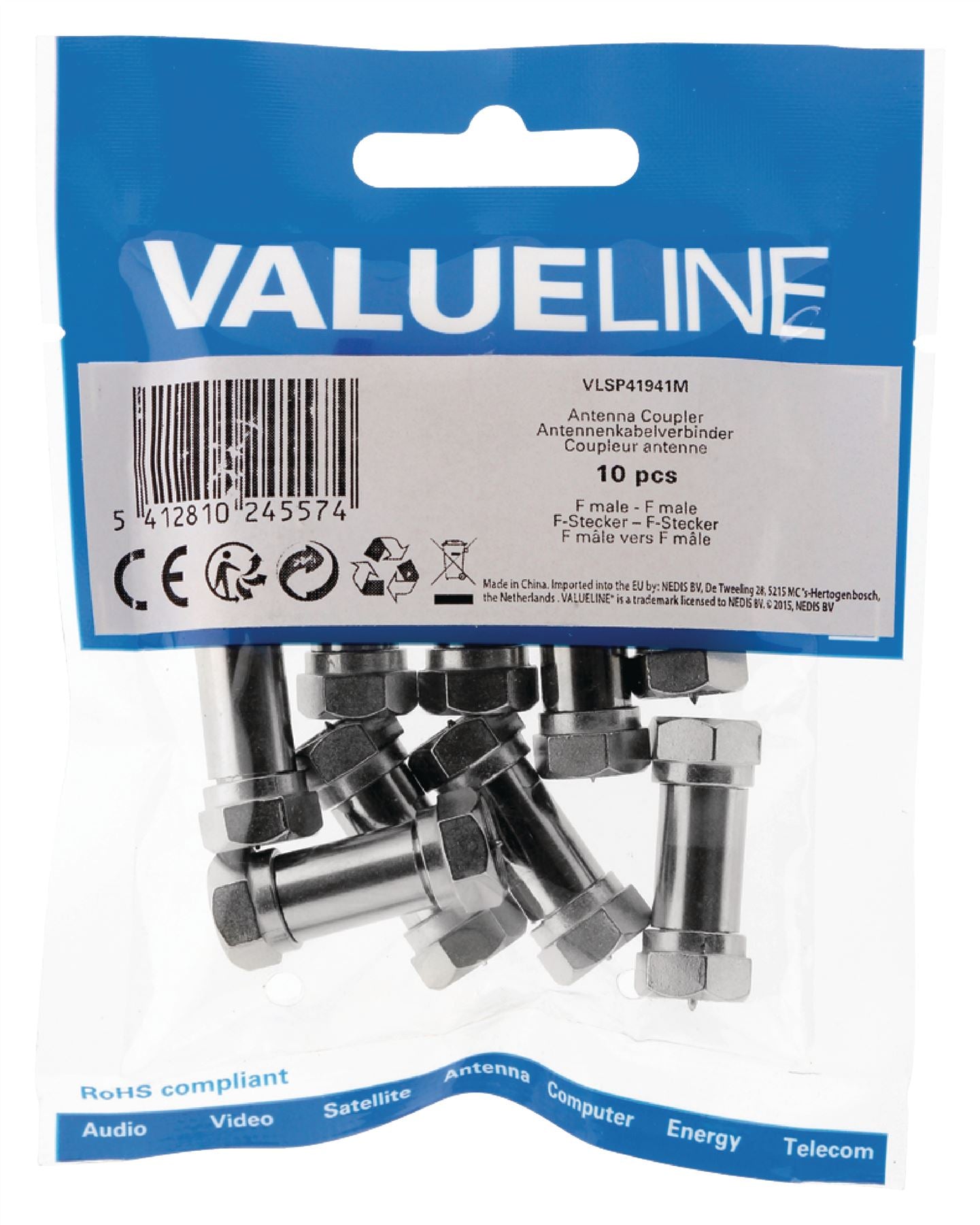 Valueline Antenna Adapter F-Male to F-Male Silver