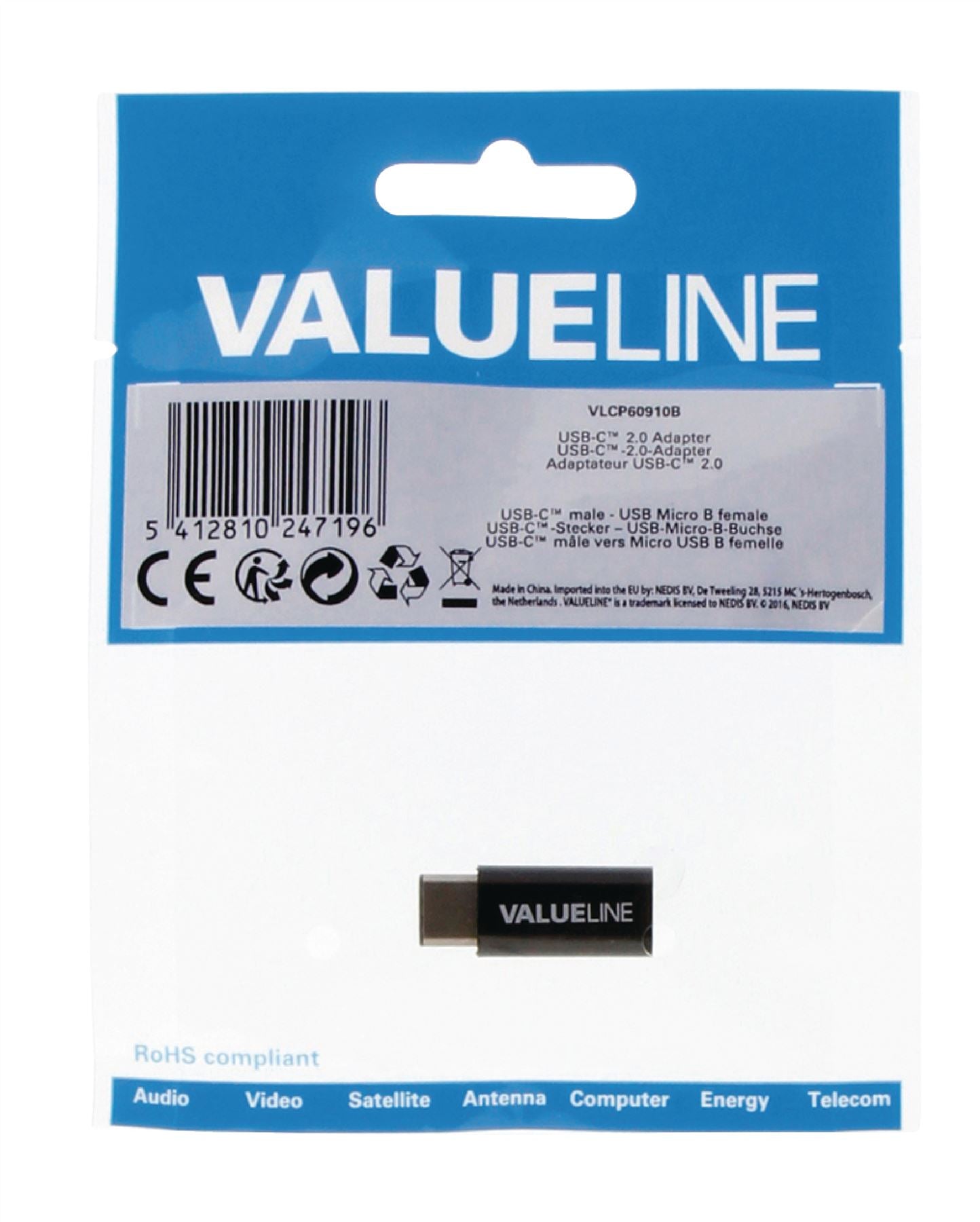 Valueline USB 2.0 Adapter USB-C Male to USB Micro B Female Black