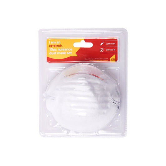 Amtech 10x Disposable Nuisance Safety Dust Masks for DIY/Dust/Cleaning/Building - A3600