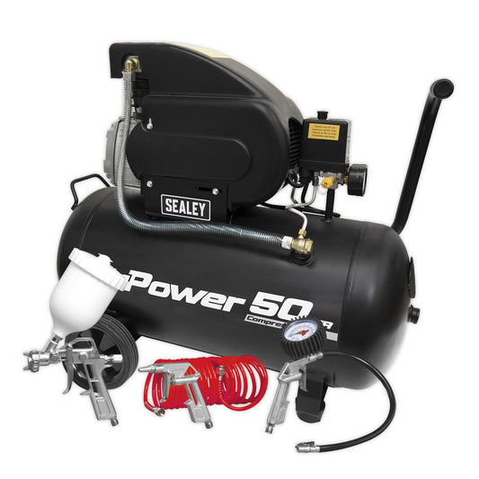Sealey Air Compressor 50L Direct Drive 2hp & 4pc Air Accessory Kit SAC5020APK