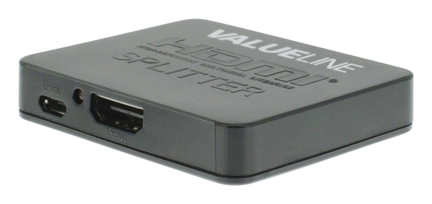 Valueline 2-port HDMI splitter HDMI input to 2x HDMI output black