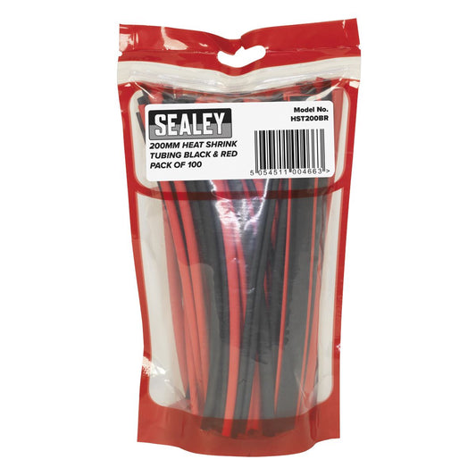 Sealey Heat Shrink Tubing Black & Red 200mm 100pc HST200BR