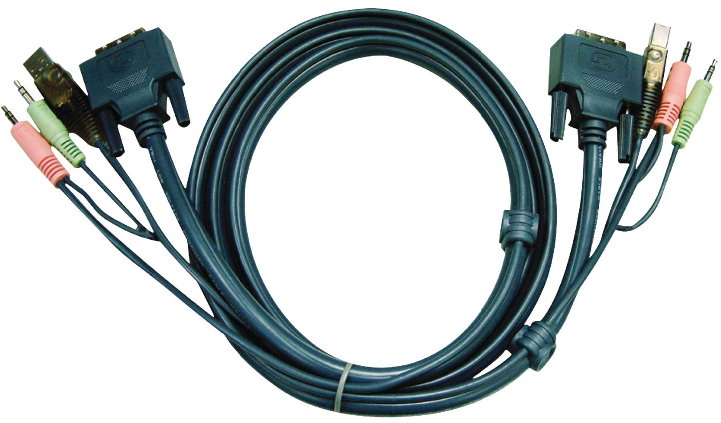 Aten KVM Cable DVI-D 24+1-Pin Male/USB A Male/2x 3.5mm Male to DVI-D 24+1-Pin 3m