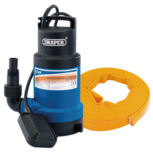 Submersible Dirty Water Pump Kit Layflat Hose & Adaptor/200L/Min/10m x 25mm/350W