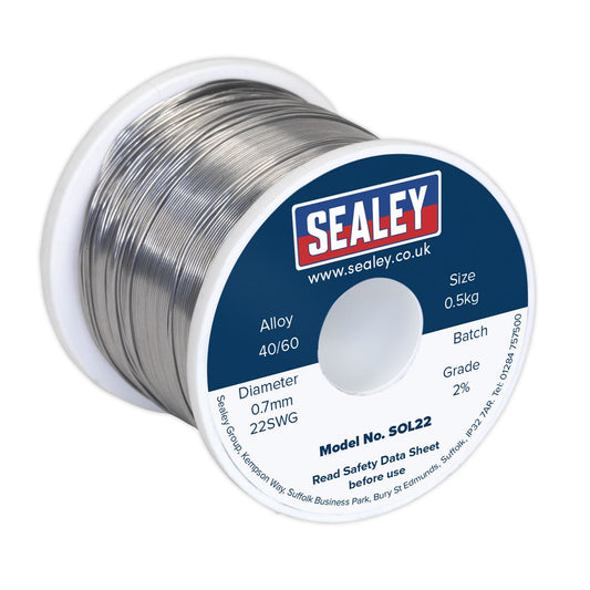 Sealey Solder Wire Quick Flow 2% 0.7mm/22SWG 40/60.5kg Reel SOL22