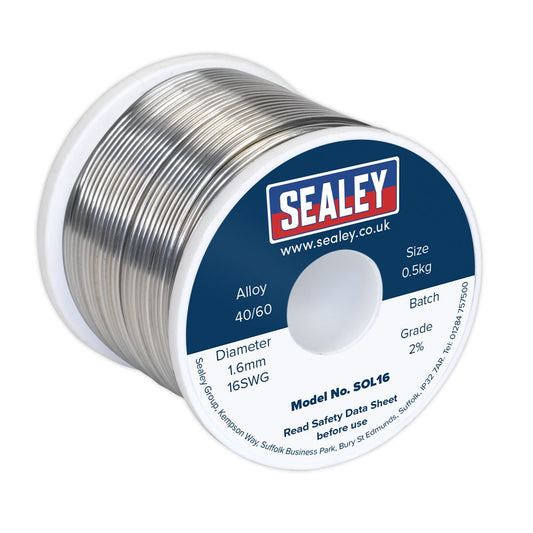 Sealey Solder Wire Quick Flow 1.6mm/16SWG 40/60 0.5kg Reel SOL16